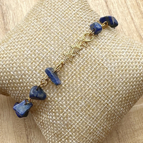 Lapis lazuli dangle spheres gold earrings - Picture 3 of 7